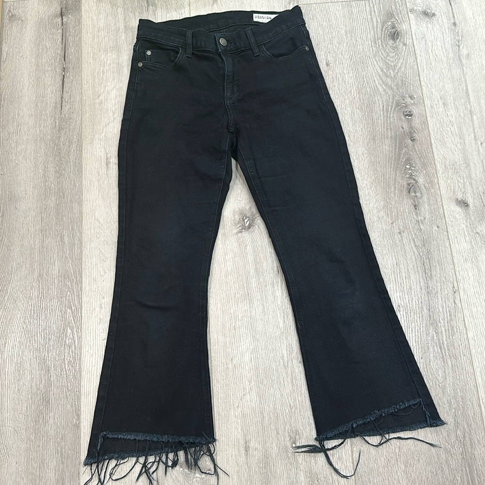 Pistola Cropped Raw Hem Black Jeans
